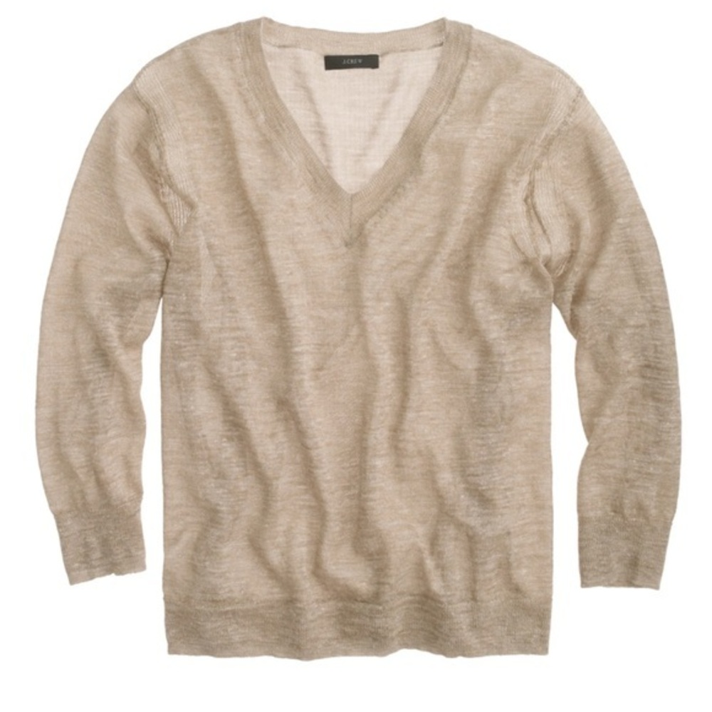 J Crew Sheer Marled V-Neck Linen Blend Sweater XS